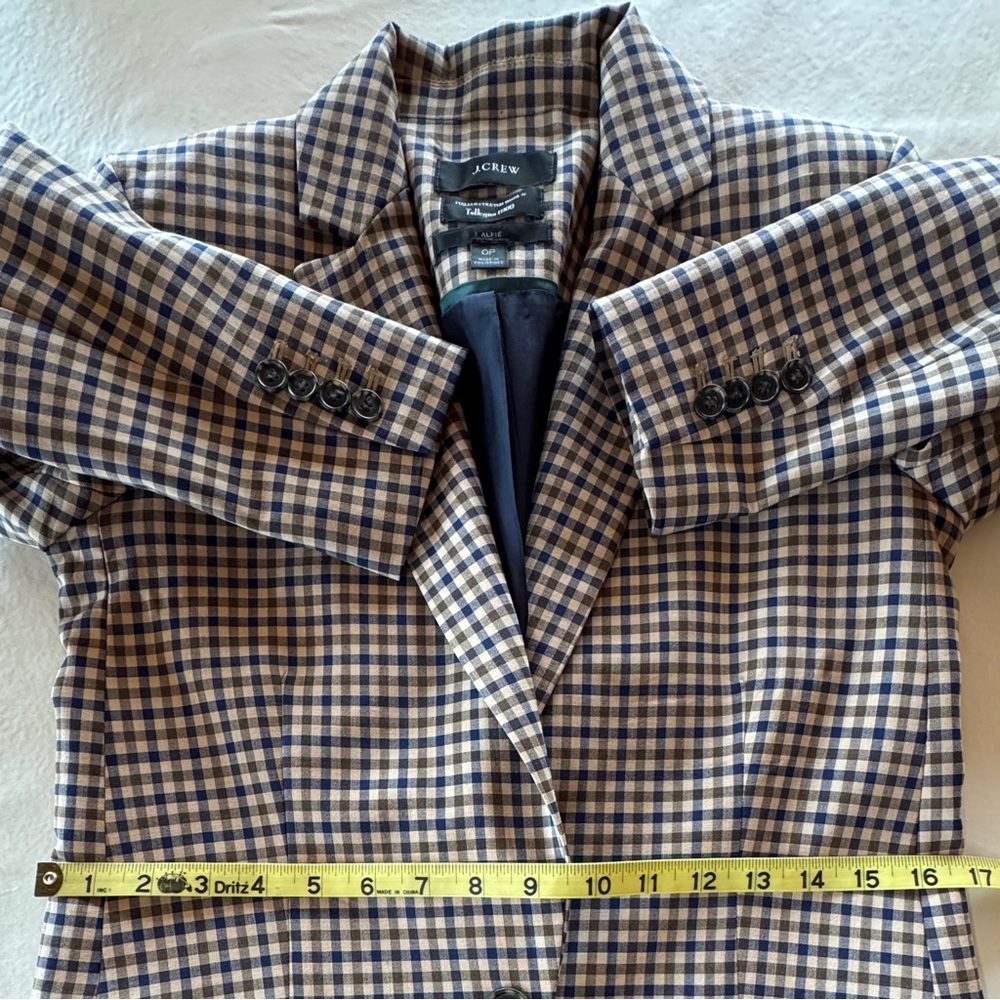 J Crew Alfie Blazer Italian Stretch Wool Honey Plaid (Sz 0P) - Picture 11 of 17